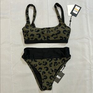 Dkny Olive Green and Black Leopard Print Bikini Set